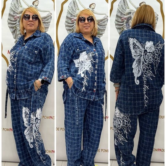 New Denim Woman Pans Suit Set Premium Designer Perfect Fit Elegance L XL - Picture 6 of 6